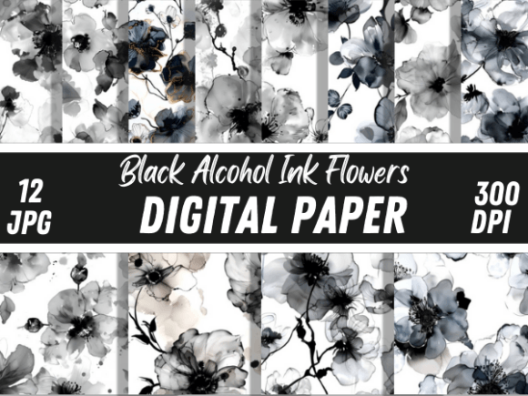 Download Luxury Black Alcohol Ink Flowers Pattern - Flower Collection